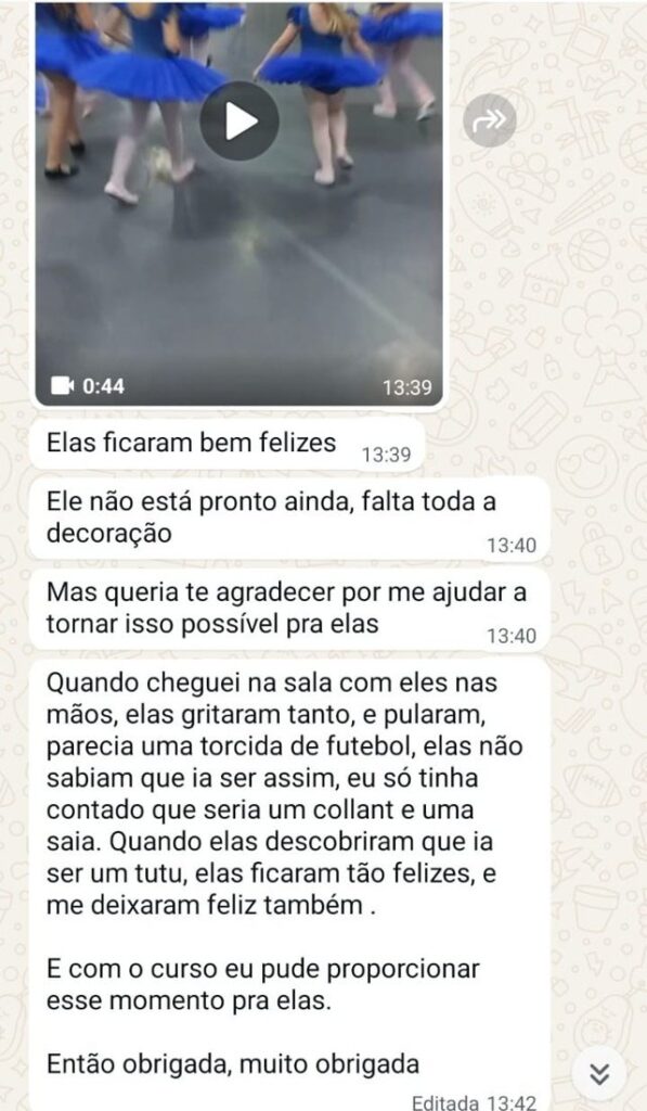 Depoimento de aluna do curso